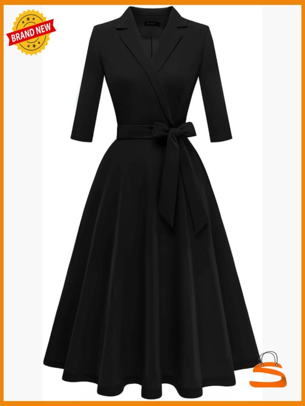 Vintage Tea Party Fit and Flare 3/4 Sleeve Cocktail Dress Midi
